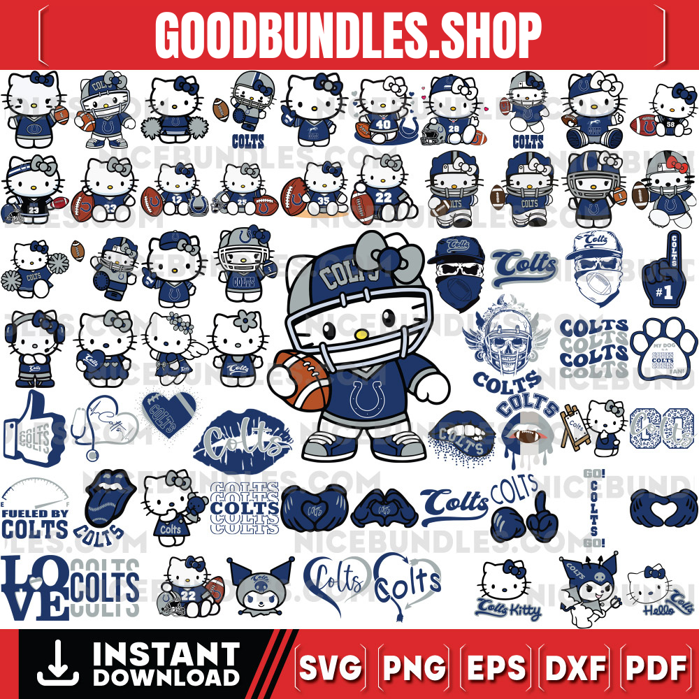310 Hello Kitty Indianapolis Colts Logo Files Svg, Indianapolis Colts Svg, NFL Teams Svg, Hello Kitty Svg, Png, Dxf, Eps, Instant Download