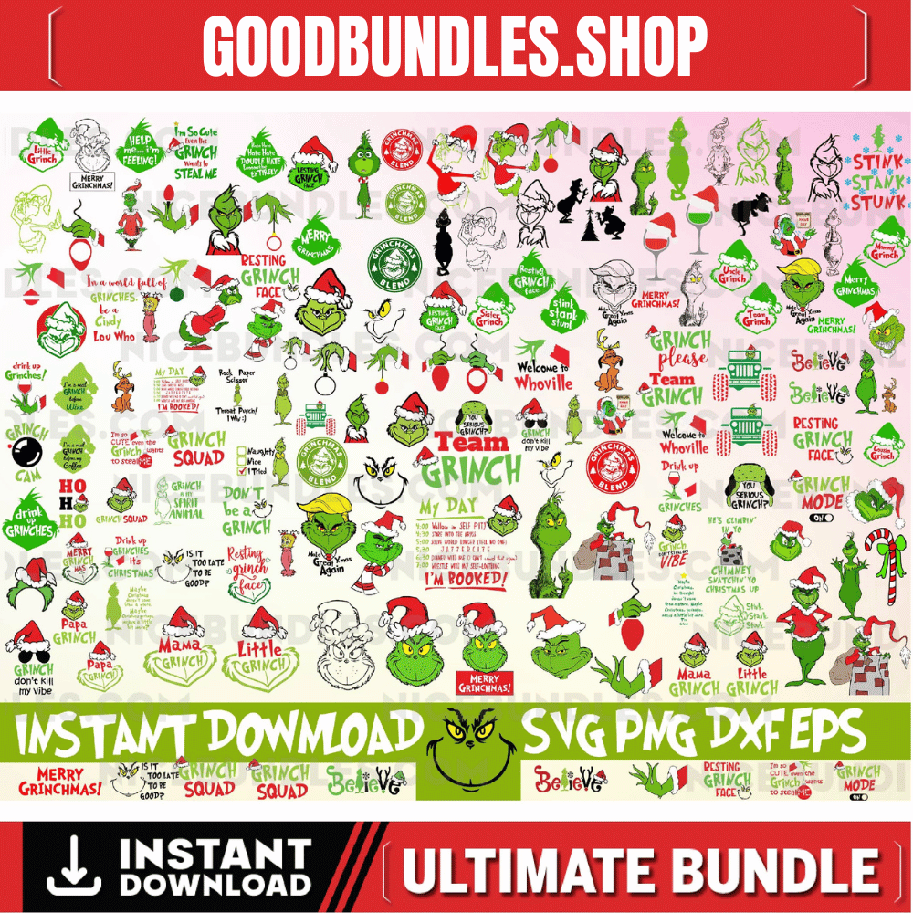 750+ Files Grinch Svg Png Bundle Layered Item, +190 Unique Designs, Clipart, Cricut Vector File
