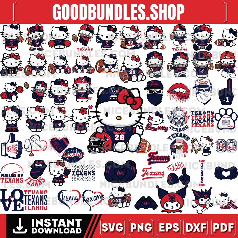 310 Hello Kitty Houston Texans Logo Files Svg, Houston Texans Svg, NFL Teams Svg, Hello Kitty Svg, Png, Dxf, Eps, Instant Download