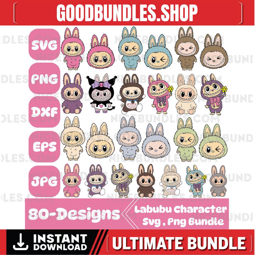 Labubu Designs Svg Png Bundle, Svg, Labubu Png Svg, Vector Digital File for Cricut, Laser Cut Labubu, Instant Download, Labubu Character Png