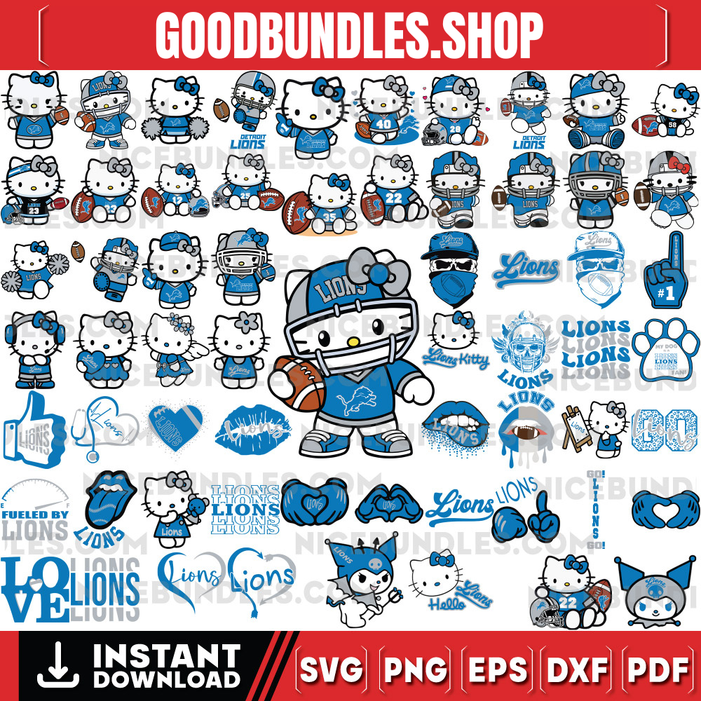 310 Hello Kitty Detroit Lions Logo Files Svg, Detroit Lions Svg, NFL Teams Svg, Hello Kitty Svg, Png, Dxf, Eps, Instant Download