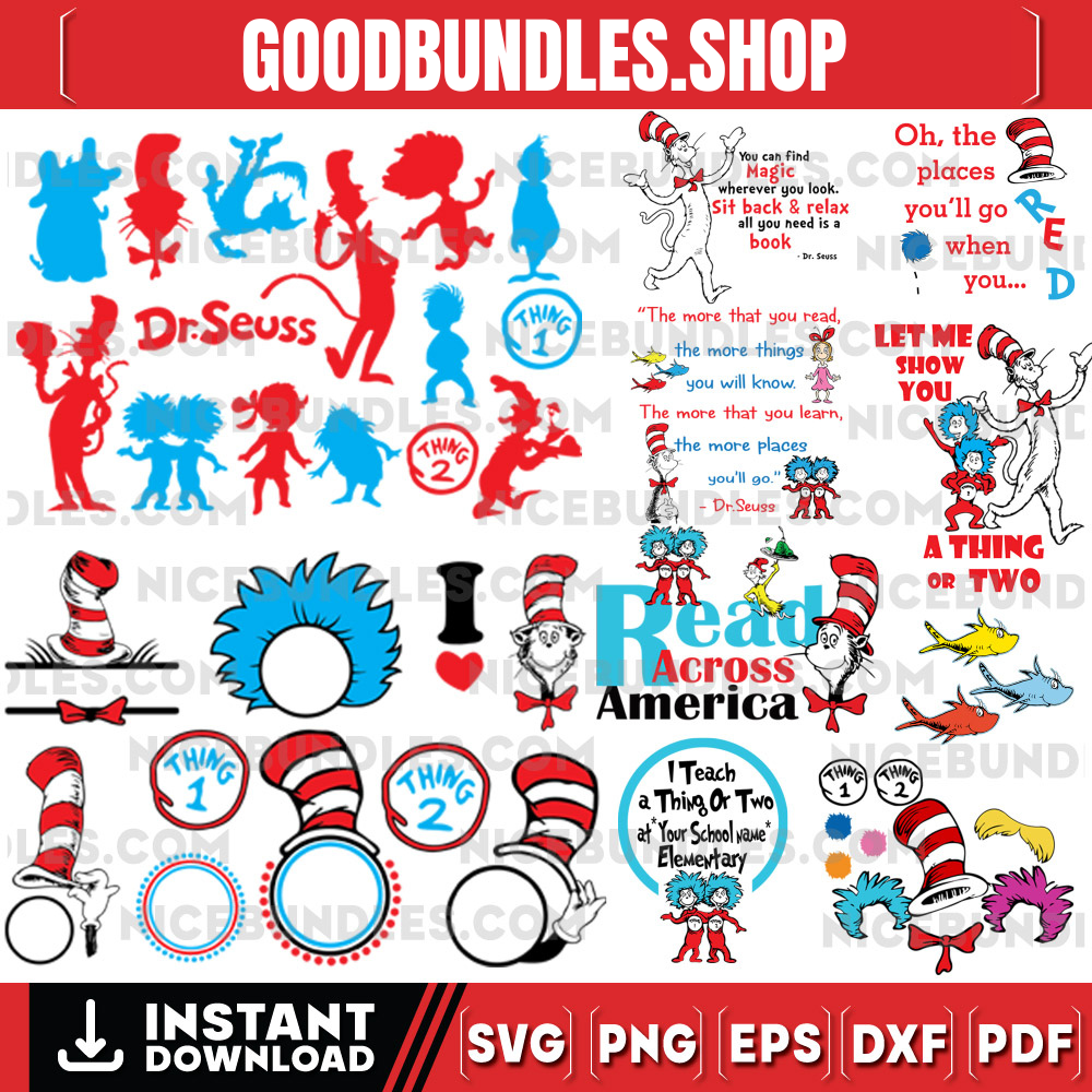 Dr Seuss Svg, Cat In The Hat SVG, Dr Seuss Hat SVG, Green Eggs And Ham Svg, Dr Seuss for Teachers Svg, Cricut, Thing Svg