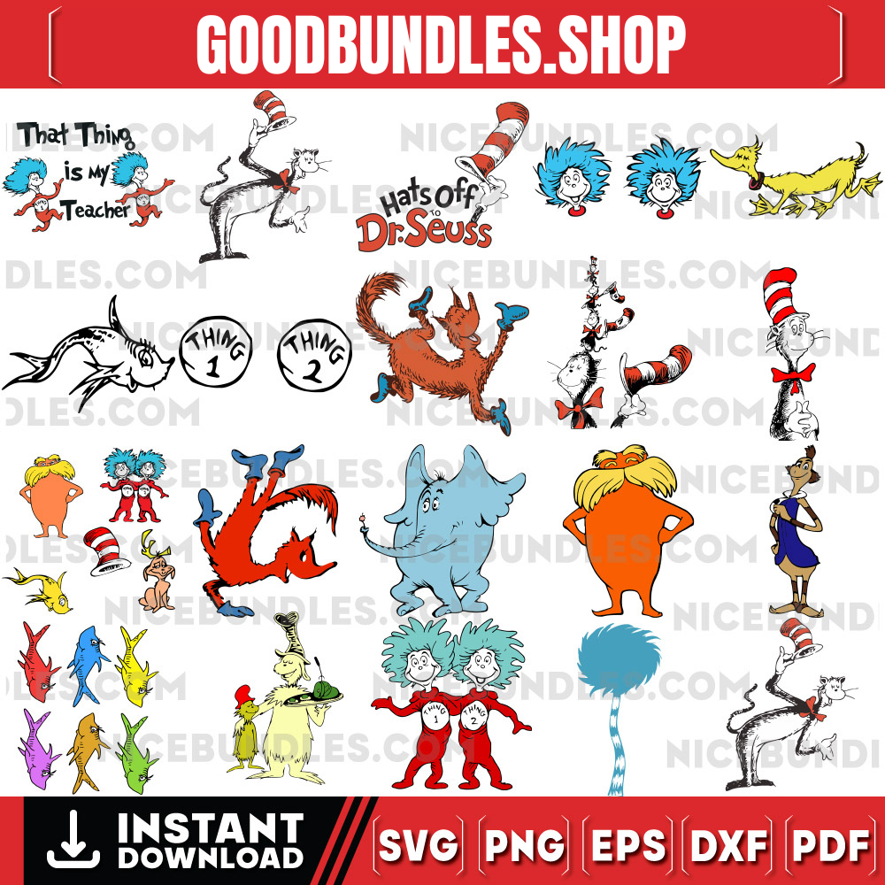 Dr Seuss Svg Bundle, Dr Seuss Png, Dr. Seuss Quotes Cat In The Hat Svg Clipart, Cricut, Digital Vector Cut File, Cat And The Hat