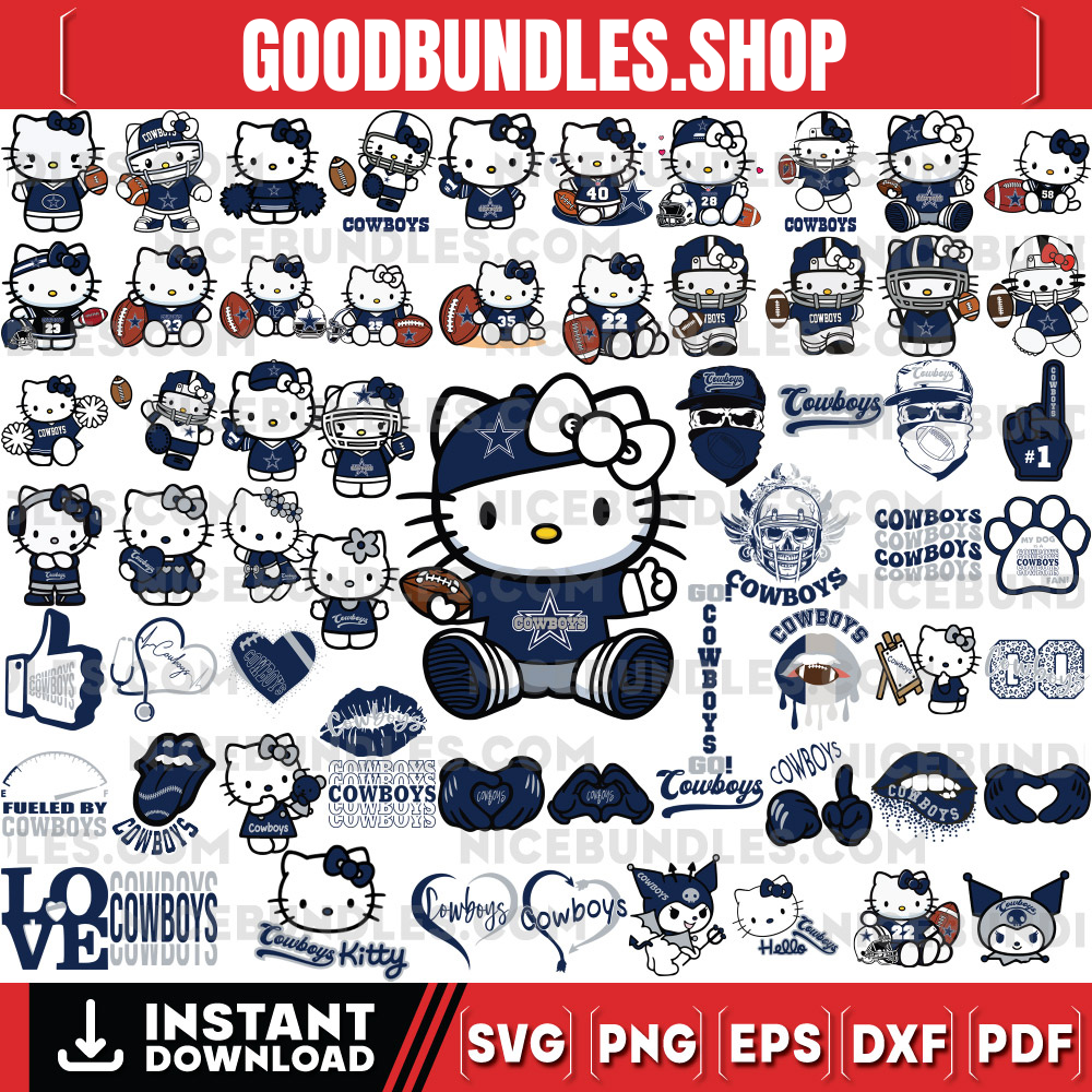 310 Hello Kitty Dallas Cowboys Logo Files Svg, Dallas Cowboys Svg, NFL Teams Svg, Hello Kitty Svg, Png, Dxf, Eps, Instant Download
