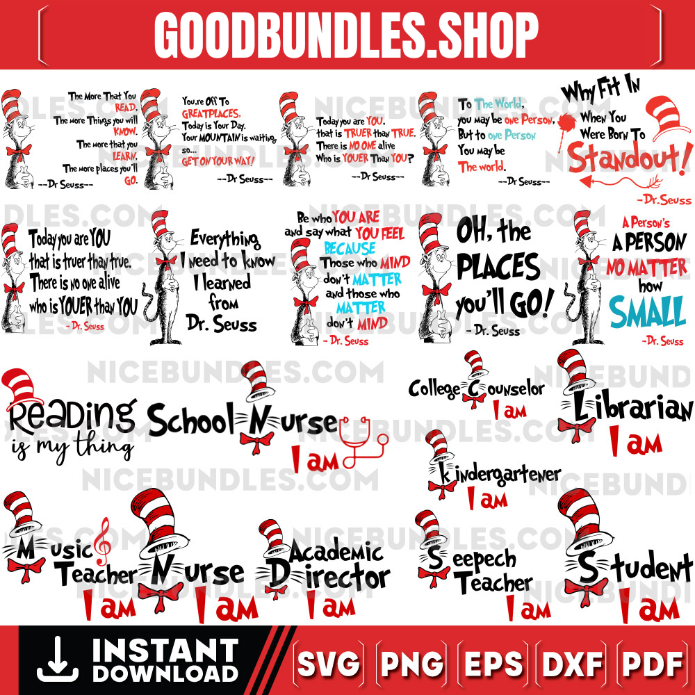 Bundle School The Cat in The Hat svg, Student I am svg, Sam I am svg, The Cat in the hat svg, School Cat Shirt svg, Cricut svg files