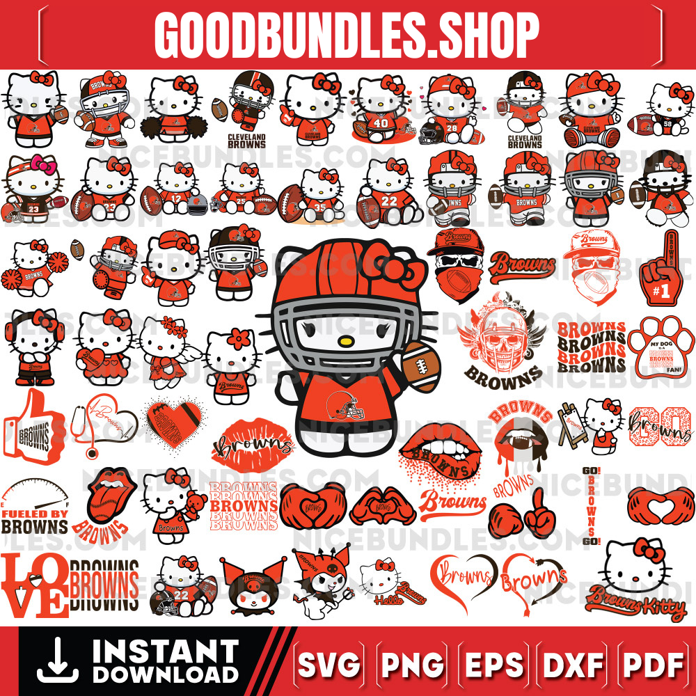 310 Hello Kitty Cleveland Browns Logo Files Svg, Cleveland Browns Svg, NFL Teams Svg, Hello Kitty Svg, Png, Dxf, Eps, Instant Download