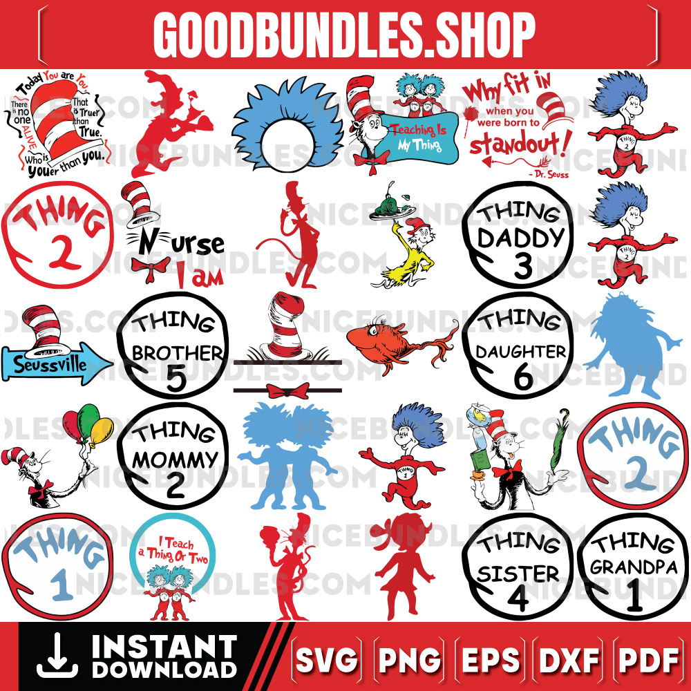 Thing 1 Thing 2 Svg Layered Item, Dr seuss Bundle , Cricut, Digital Vector Cut File, Thing One Thing Two Files