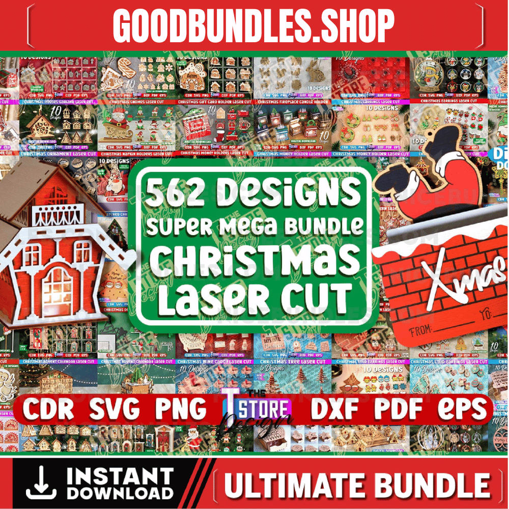 Christmas Laser Cut Mega Bundle, 562 Xmas Laser Cut Designs, Christmas decor, Christmas Advent Calendar, Christmas Gnomes Laser cut designs