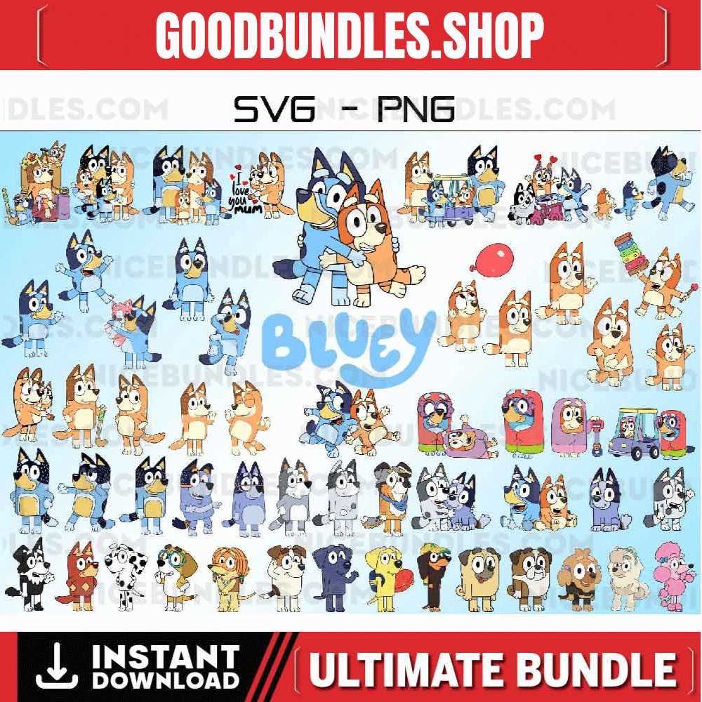 Blue Dog and Friends Svg,Easy to use,Cartoon Characters Cliparts,Layered Svg by colors,Transparent Png,Cut files for Cricut,Blue Dog Birthda