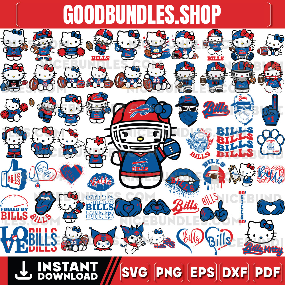 310 Hello Kitty Buffalo Bills Logo Files Svg, Buffalo Bills Svg, NFL Teams Svg, Hello Kitty Svg, Png, Dxf, Eps, Instant Download