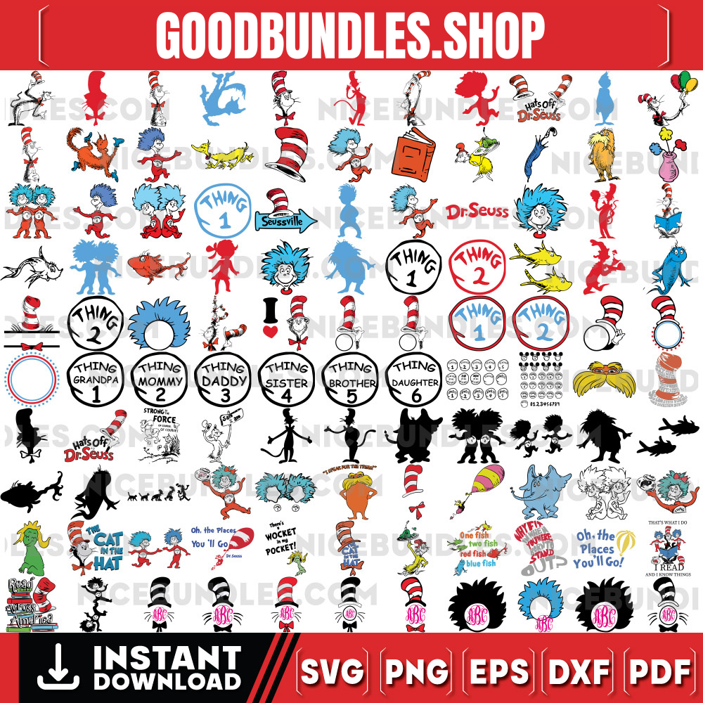 100+ Dr seuss SvG Bundle Cricut, Cut files, Digital Vector File, Layered SVG Bundle, Birthday Gift, Birthday TShirt, Birthday Svg