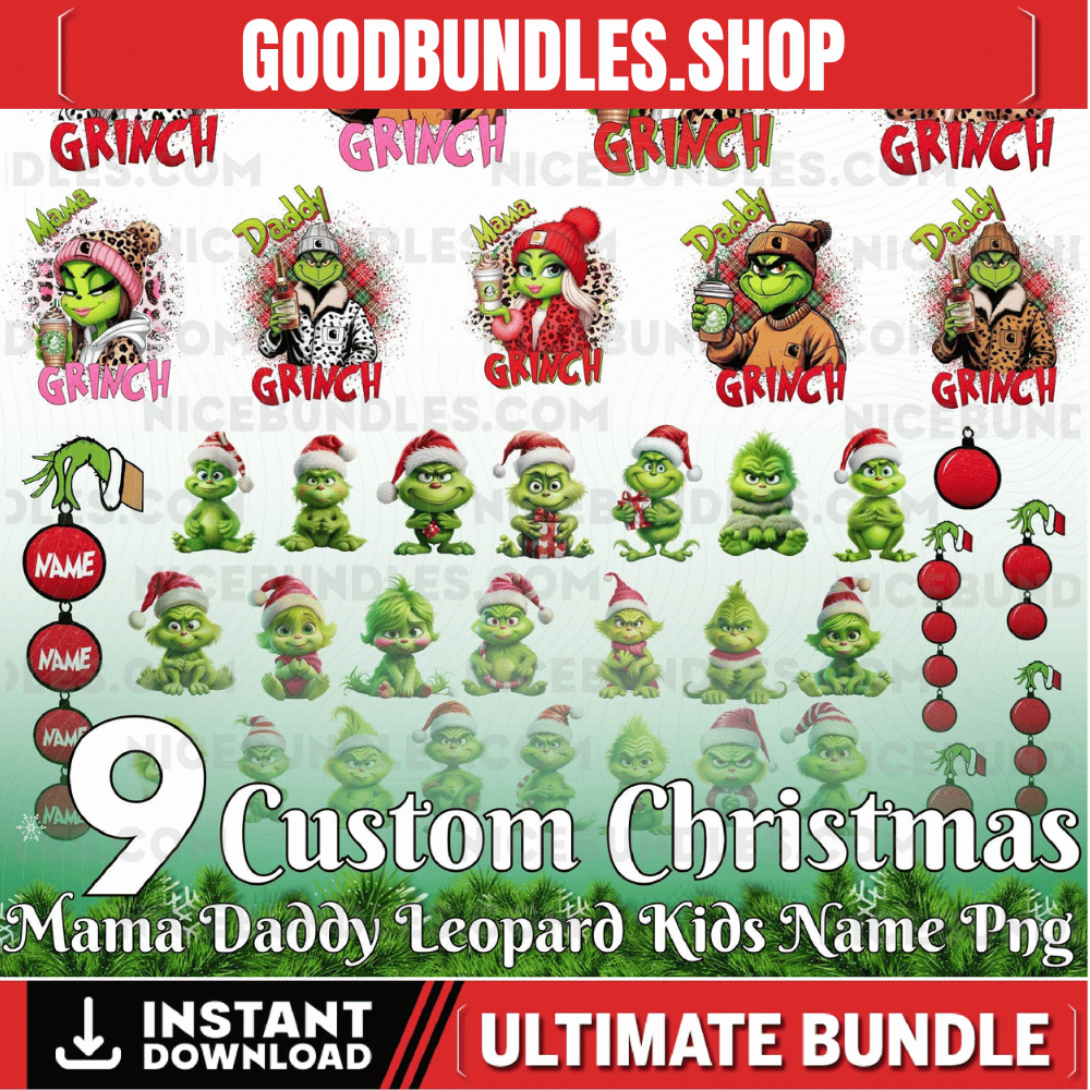 9 Custom Christmas Mama Daddy Leopard Kids Name Bundle Png, Christmas Boujee Character Png, Custom My Kids Stole My Heart Png