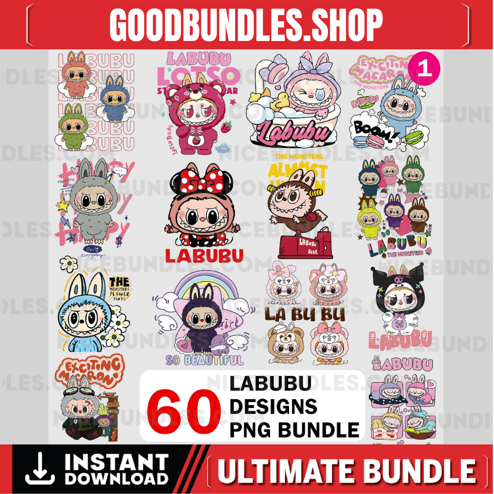 60 Labubu Design PNG Bundle Vol 1 |Kawaii Cute Digital Stickers |cute labubu png | labubu figures Art| labubu download | Labubu PNG Clipart