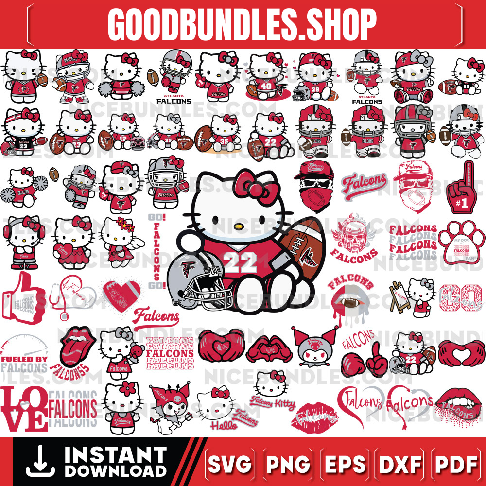310 Hello Kitty Atlanta Falcons Logo Files Svg, Atlanta Falcons Svg, NFL Teams Svg, Hello Kitty Svg, Png, Dxf, Eps, Instant Download