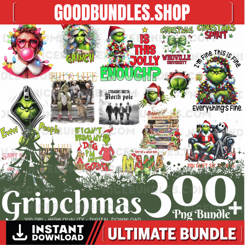 300 Christmas PNG Bundle, Christmas Mean Guy Png, Pink Christmas Png, Bougie Ouside Design, Christmas Character Png