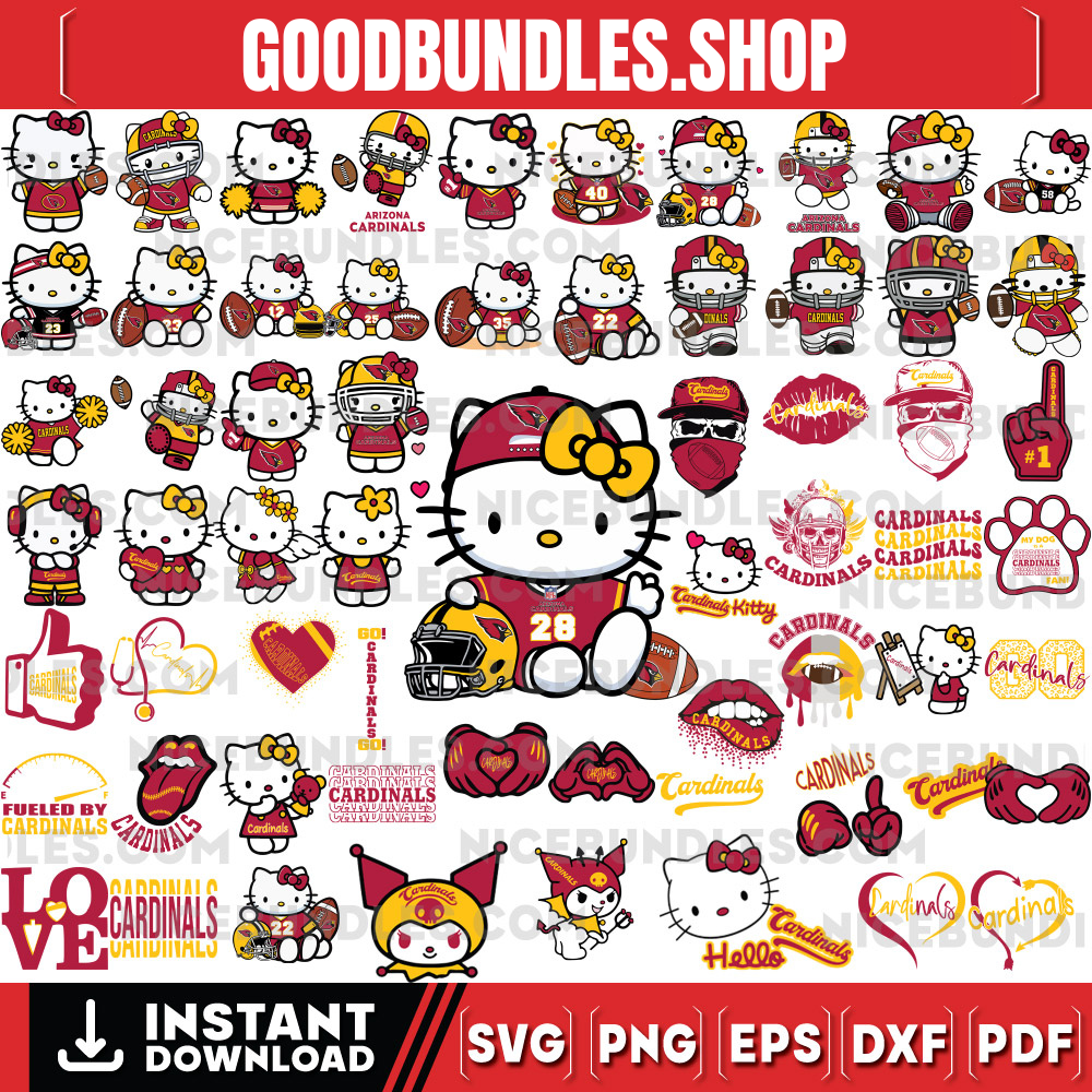 310 Hello Kitty Arizona Cardinals Logo Files Svg, Arizona Cardinals Svg, NFL Teams Svg, Hello Kitty Svg, Png, Dxf, Eps, Instant Download