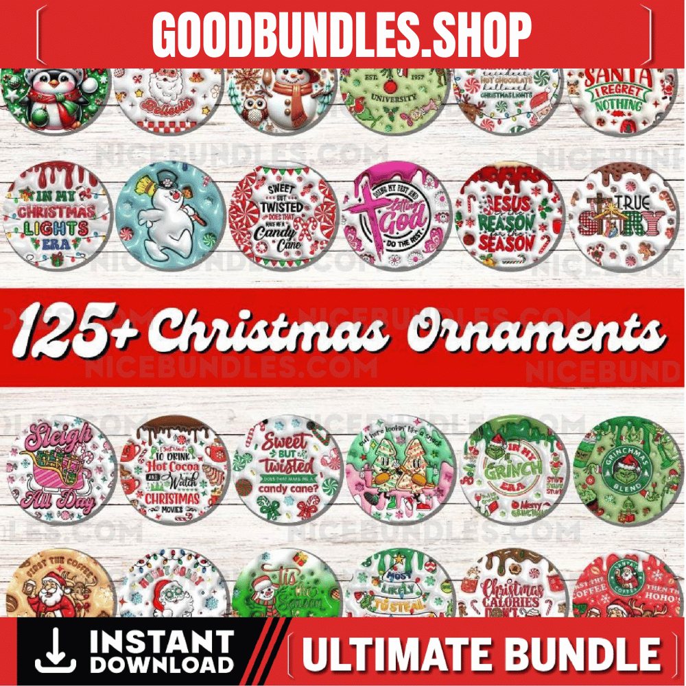 125 + Christmas Inflated Ornaments Designs, Christmas Round Ornament Png, Christmas Ornaments Png, Ornaments Sublimation, 3d Christmas Png