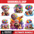 6 PNG UP Movie Splash and Watercolor Digital design file for sublimation – High Resolution -Instant Digital PNG Download