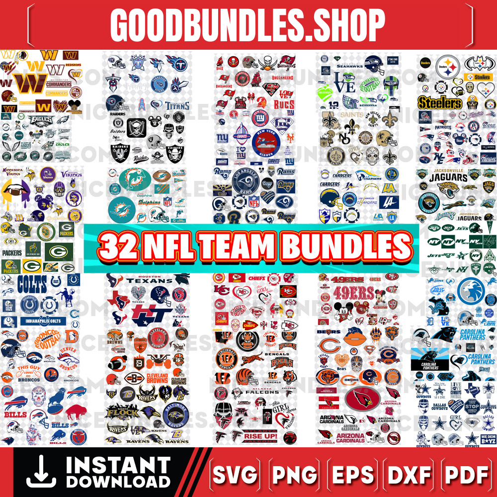All 32 NFL Team Big Bundle Svg, ALL N F L svg, NFL Teams svg, NFL Svg, Png, Dxf, Eps, Instant Download