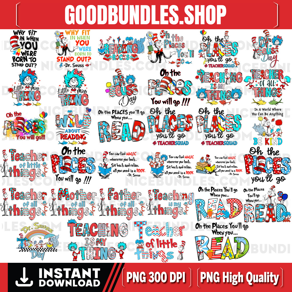 30+ Cartoon Movie Png Bundle, Little Miss Thing Png, Read Love America Png, Teacher Life Png, Oh The Place You Will Go, Digital Download