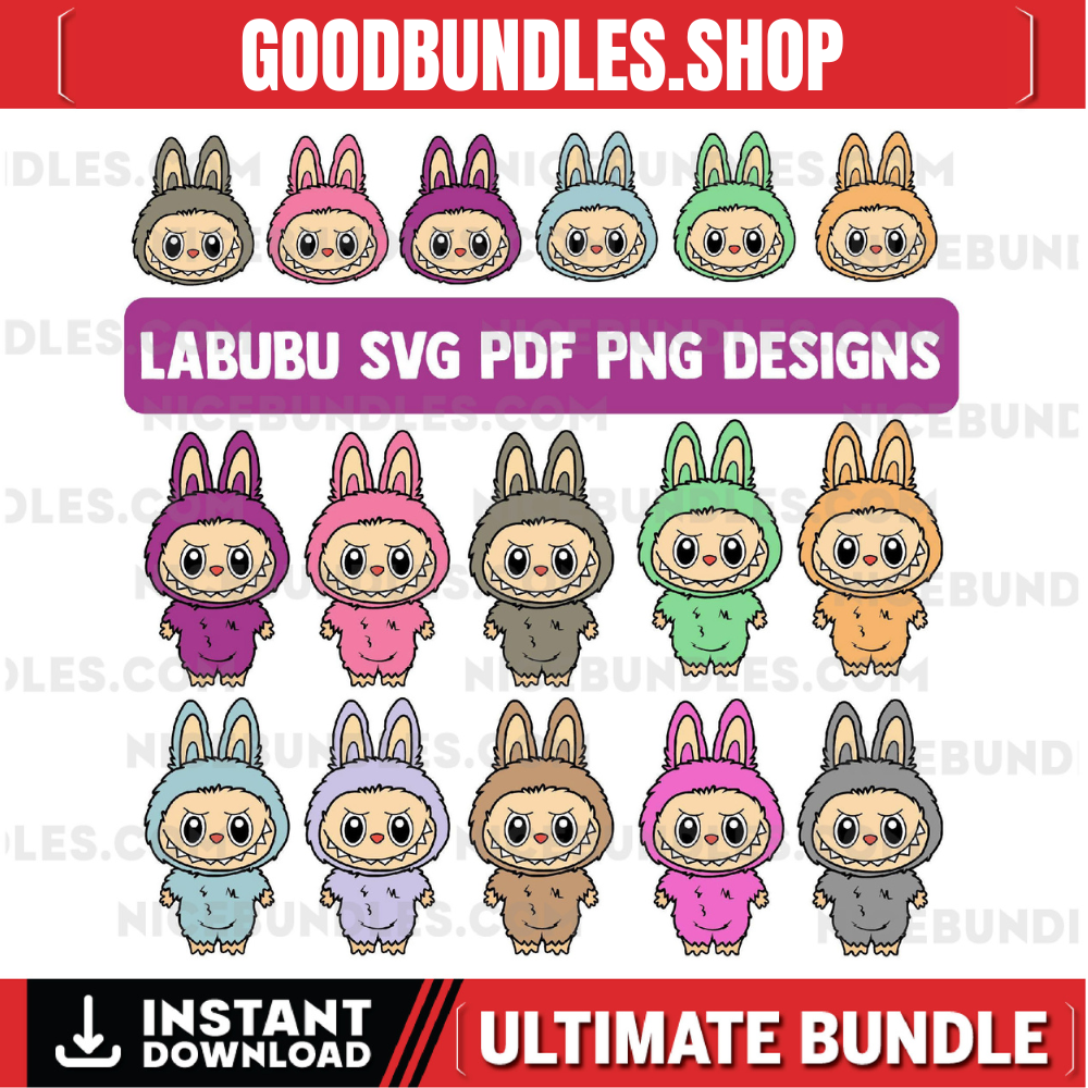 Labubu Designs SVG Bundle, Labubu Clipart, Labubu PNG, Cute Labubu Vector, Cartoon Character SVG, Cricut Cut Files, Digital Download, Labubu