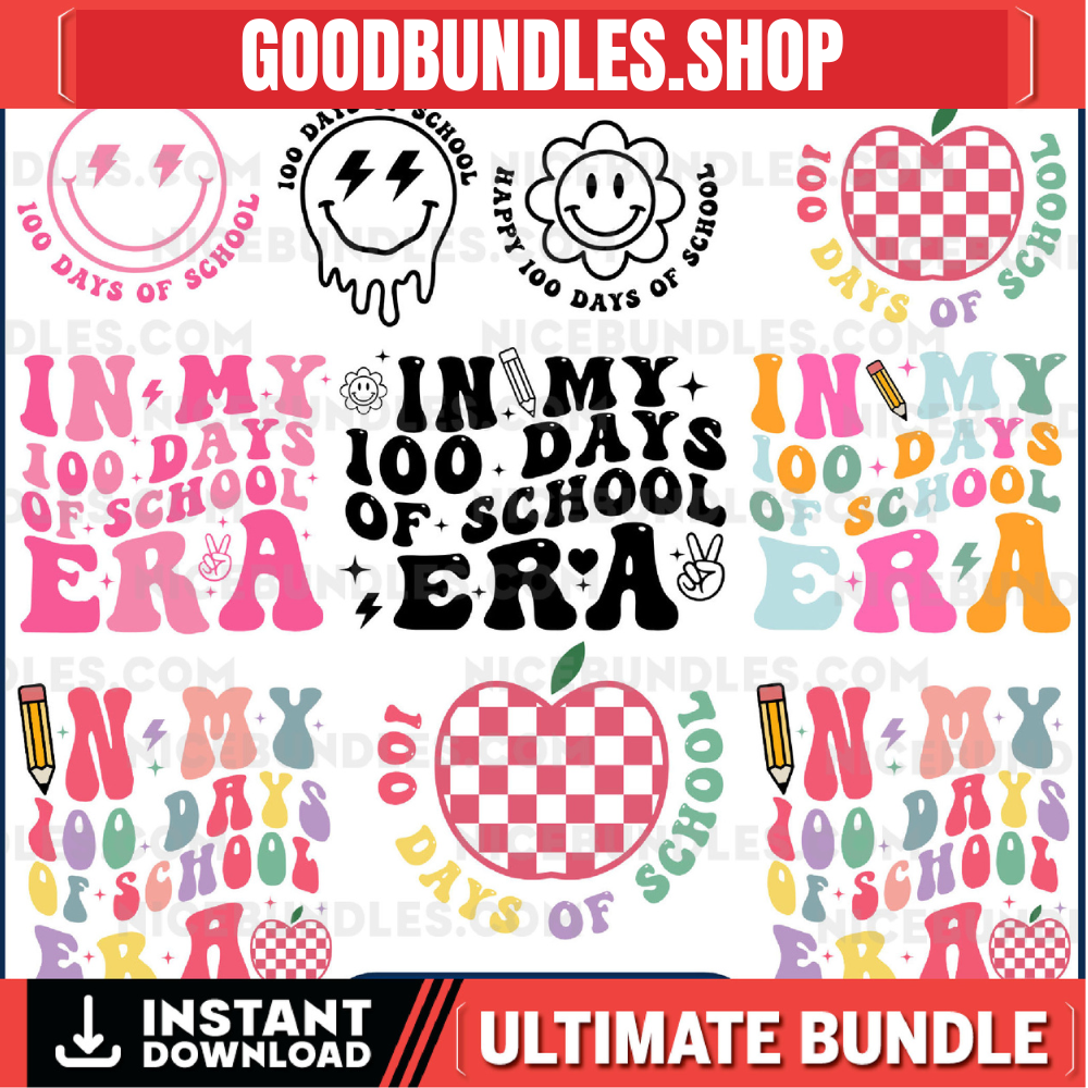 In My 100 Days Of School Era Svg, 100 Days of School, Back To School, Retro Groovy 100th Day, Happy 100th Day Of School PNG Digital