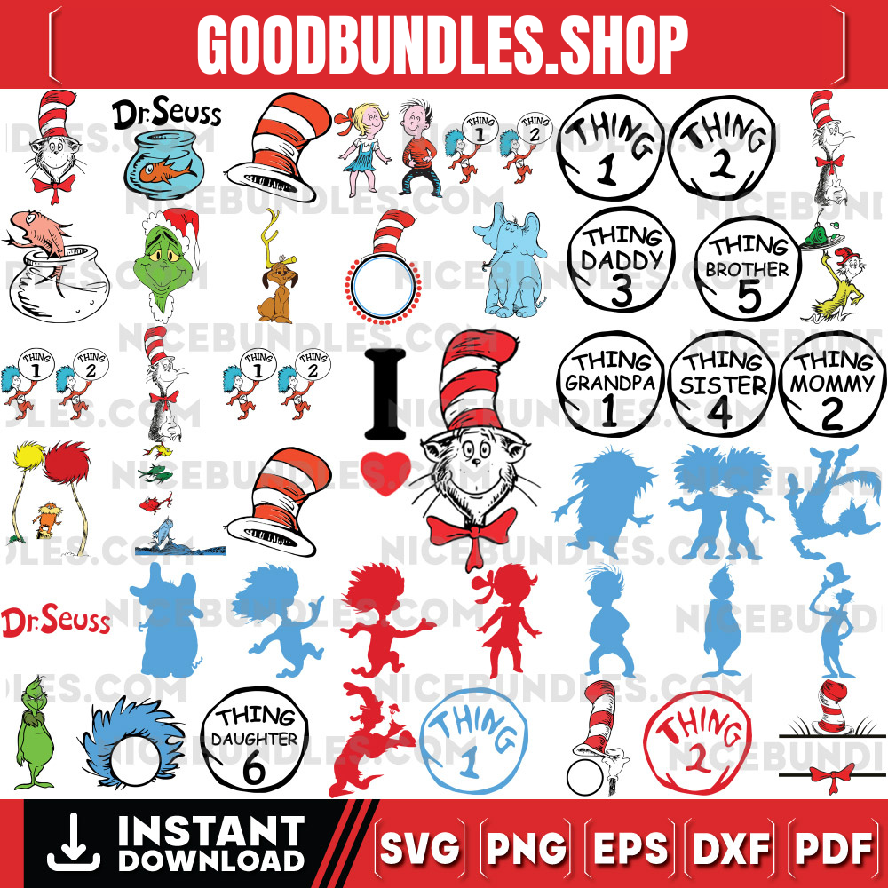50+ Files Dr Seuss Svg Bundle Layered Item, Dr. Seuss Quotes Cat In The Hat Svg Clipart, Cricut, Digital Vector Cut File, Cat And The Hat