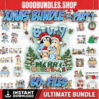 Christmas Blue Dog Bundle P1, Bluuey Christmas PNG, Retro Blue Dog Christmas PNG, Bluuey Dog Christmas Themed PNG, Holiday png, Blue Xmas