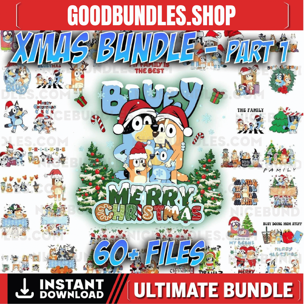 Christmas Blue Dog Bundle P1, Bluuey Christmas PNG, Retro Blue Dog Christmas PNG, Bluuey Dog Christmas Themed PNG, Holiday png, Blue Xmas