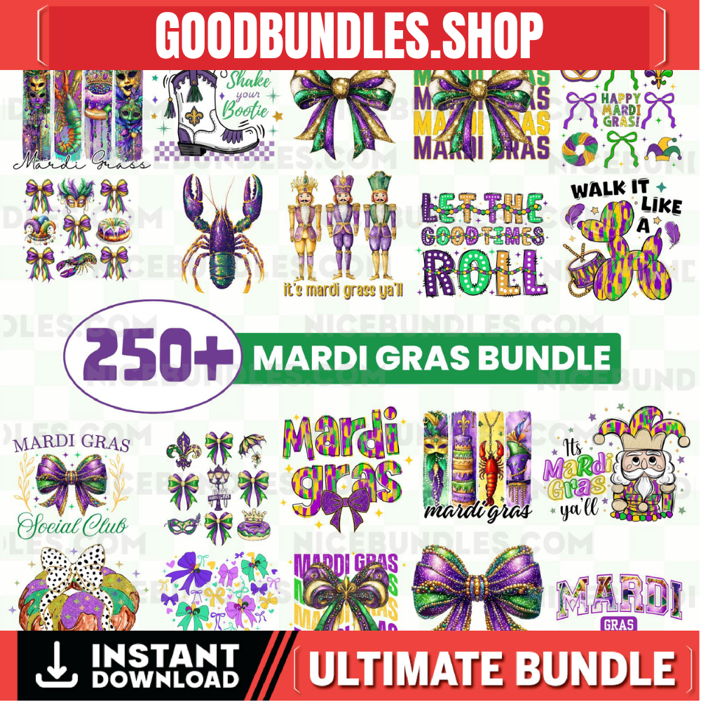 Mardi Gras Png Bundle, Happy Mardi Gras Png, Fleur De Lis Png, Mardi Gras Coquette Bow png, Hand Drawn, Brushstroke Mardi Gras Png