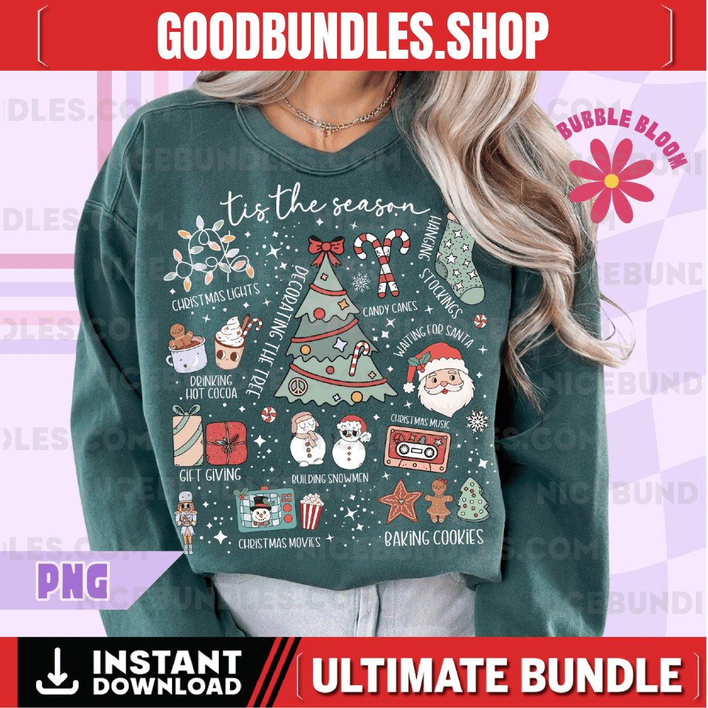 Retro Christmas PNG, Xmas PNG, Tis The Season Christmas PNG, Cute Santa Holiday Sublimation Design, Trendy Festive Png, Hot Cocoa Png