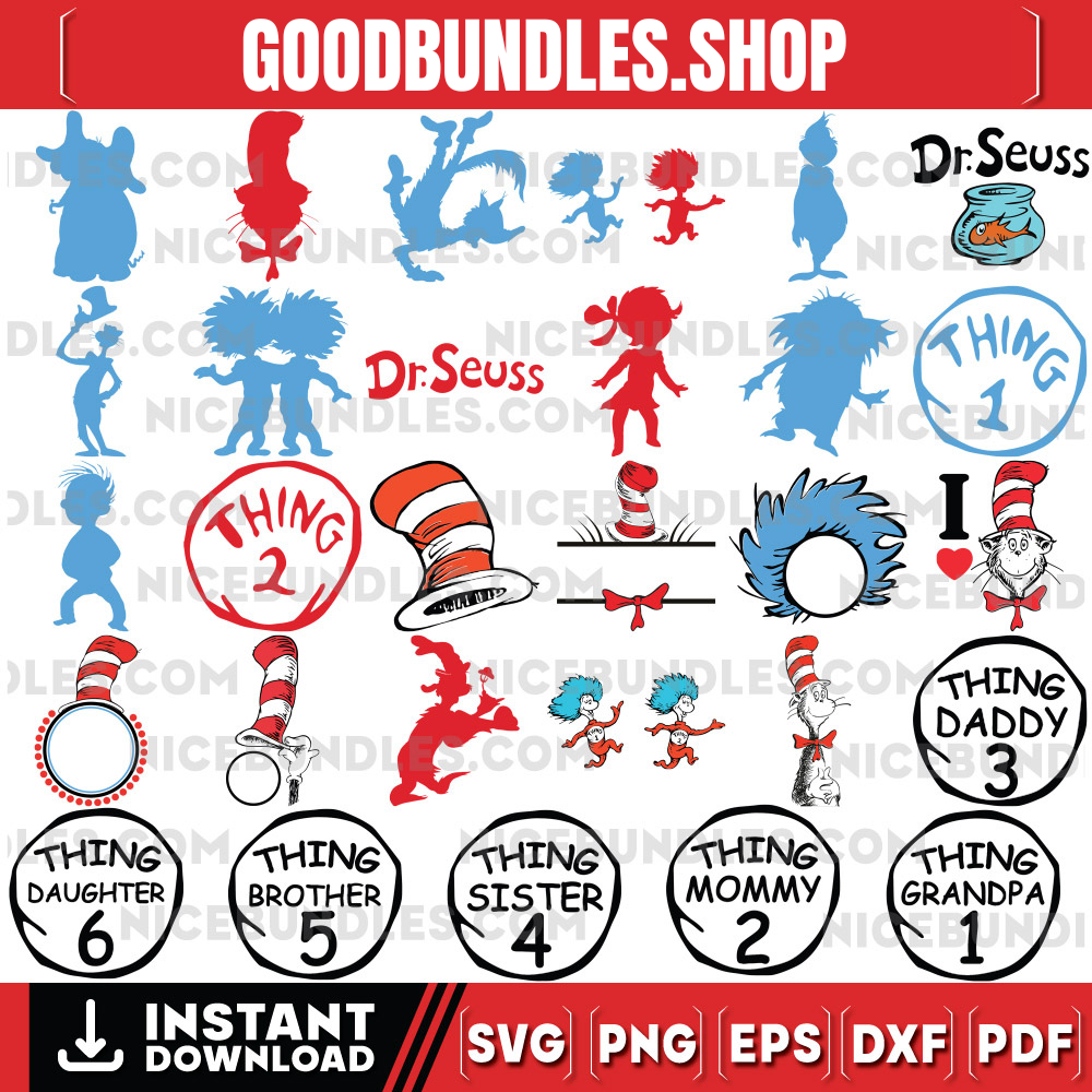 Thing 1 Thing 2 Svg Layered Item, Dr seuss Bundle , Cricut, Digital Vector Cut File, Thing One Thing Two Files