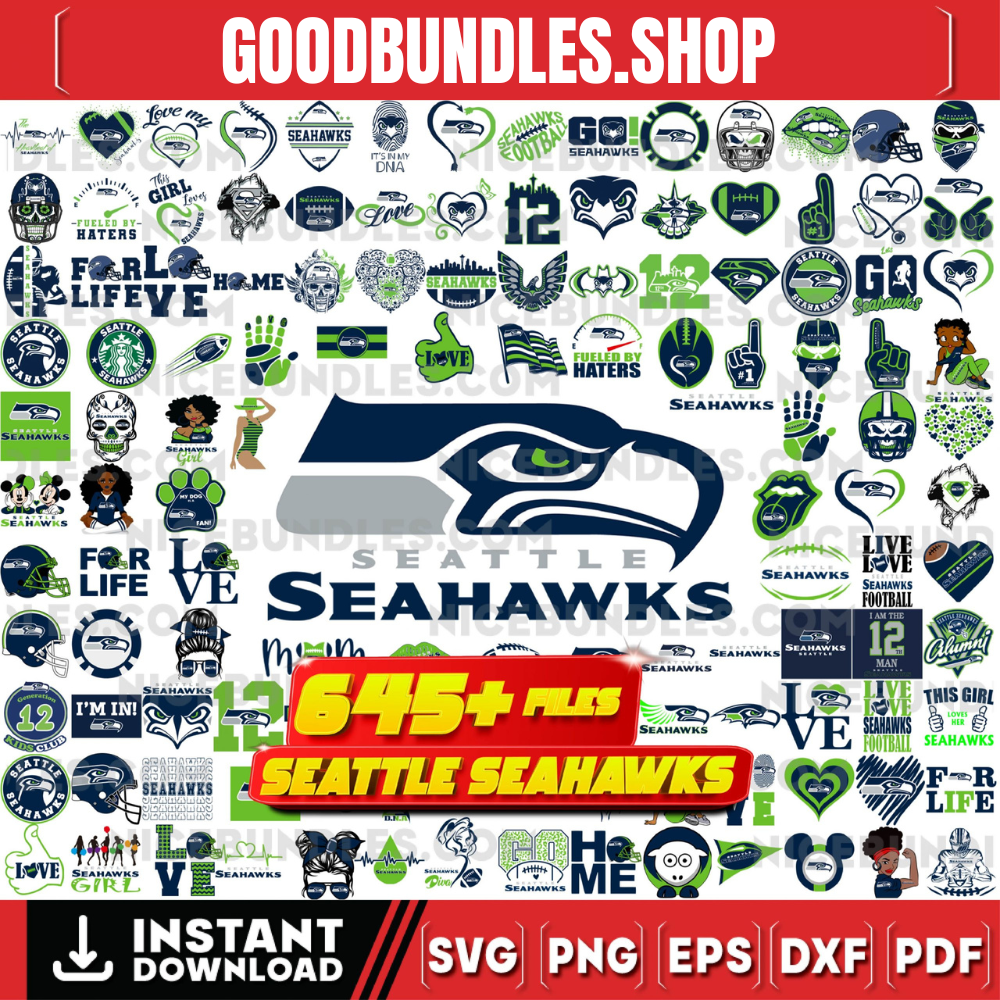 645 Files Seattle Seahawks Team Bundle Svg, Seattle Seahawks, Eps, Instant Download