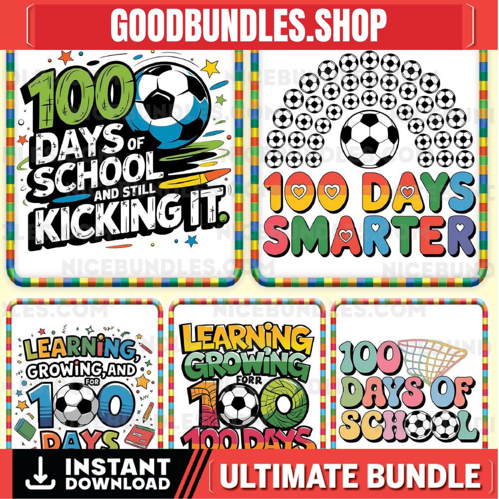 100 Days Of School Soccer Clipart Bundle, 10 PNG 100 Days Sport Clipart, Back To School Png, School Clipart, Commercial Use