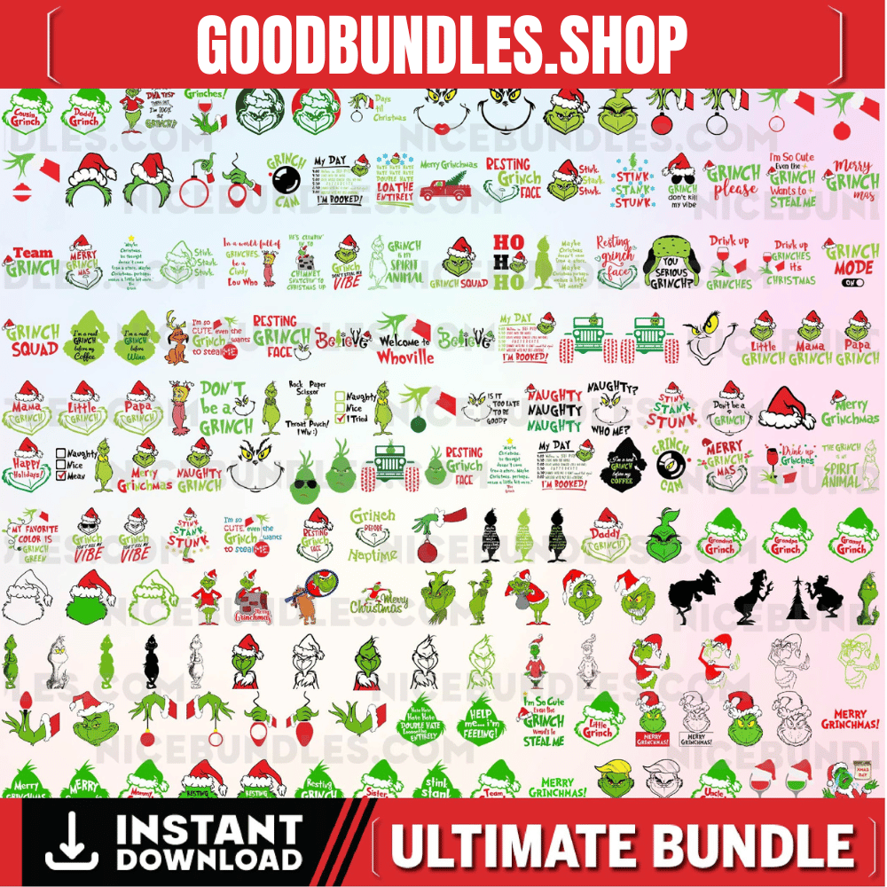 The Grinch Svg Bundle | 190+ Unique Design | Grinch Christmas Svg, Grinch Clipart Files, Cricut & Silhouette Digital File | Instant Download