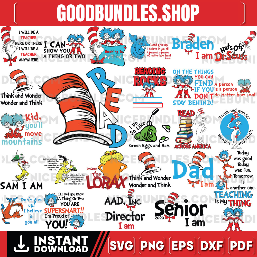 Layered Svg Bundle, Cat In The Hat Svg, Dr. Seuss Quotes Clipart, Cricut, Digital Vector Cut File, Cat And The Hat