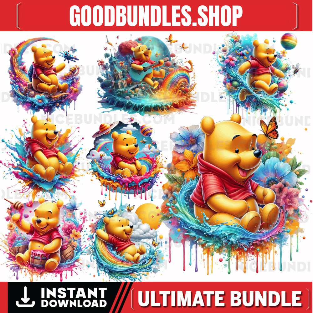 8 PNG Honey Bear Watercolor Digital design PNG file for sublimation – High Resolution -Instant Digital PNG Download