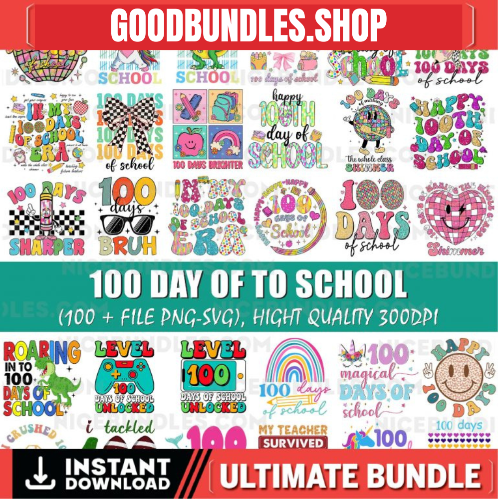 100+ Happy 100 Days Of School Png Bundle, Cartoon School Png, 100 Days Brighter, Back To School Png Bundle, School Shirt, Commercial Use