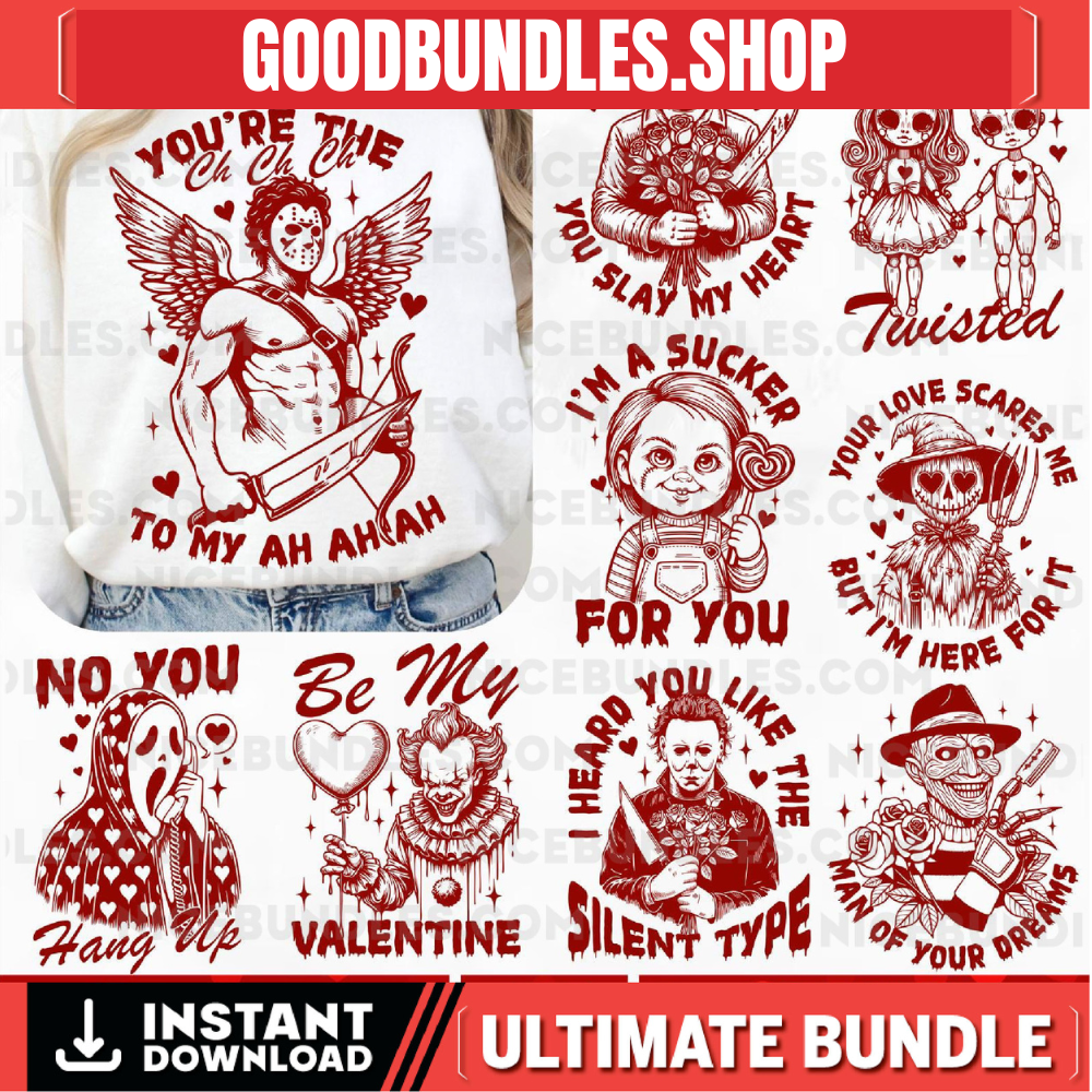 Funny Horror Valentines SVG Bundle, Adult Humor Valentines Day svg, Snarky Nightmare Love svg, Scary Vday svg, Trendy Valentine Shirt svg