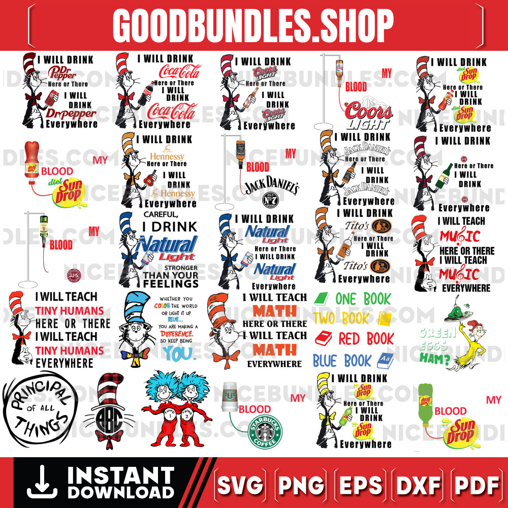 Bundle I Will Drink Coffee Here Or There, I Will Drink Coffee Everywhere Svg, Cat In The Hat Svg, Read Across America