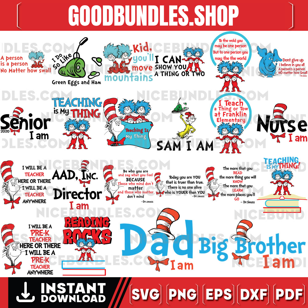 Dr Seuss Svg Bundle Layered Item, Dr. Seuss Quotes Cat In The Hat Svg Clipart, Cricut, Digital Vector Cut File, Cat And The Hat