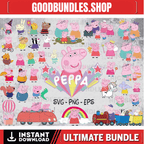 Peppa Pig SVG, Bundle Layered Svg, Layered and Instant downloadable files for cricut, Peppa Pig PNG clip art and printables for t-shirt