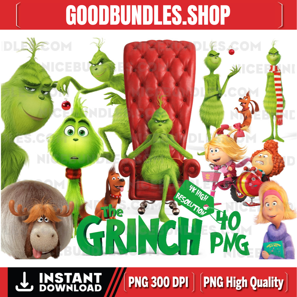 Grinch PNG Cliparts Bundle, Grinch PNG Cartoon Cliparts for Sublimation, Grinch Movie Themed Clip Arts Collection for Christmas Party PNG