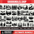 Forest Landscape SVG / Forest scene svg / Forest silhouette svg / Instant Download / Mountain Svg Bundle / Commercial use / Woodland SVG