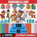 300 designs PNG Clipart Bundle, 80 designs Digital Paper, PNG Bundle For Cricut File, Instant Digital Download