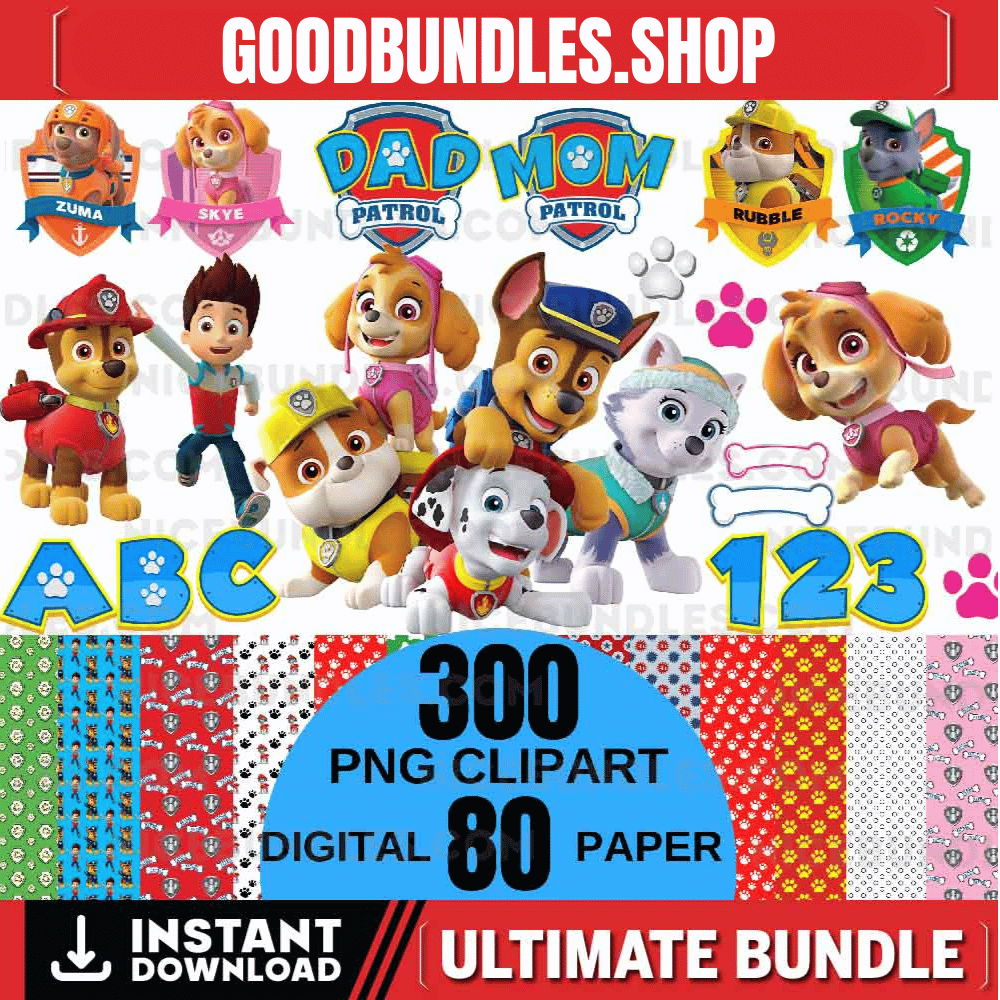 300 designs PNG Clipart Bundle, 80 designs Digital Paper, PNG Bundle For Cricut File, Instant Digital Download