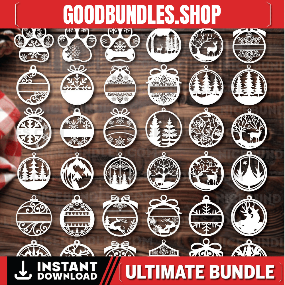 36 Personalized Ornaments Custom Decor Tree Ornaments Decor Baubles Tree Decoration Gifts Laser cut files Winter Ornament Svg bundle,DXF