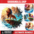 4 PNG Lion King Splash and Watercolor Digital design PNG file for sublimation – High Resolution -Instant Digital PNG Download