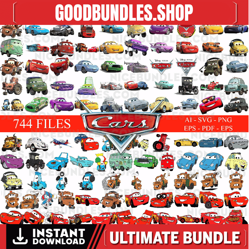 Cars PNG, Cars Clipart, Cars SVG, Planes and Cars Birthday Bundle, Instant Download, Instant Download Lightning Mcqueen Mater, Chrome Letter