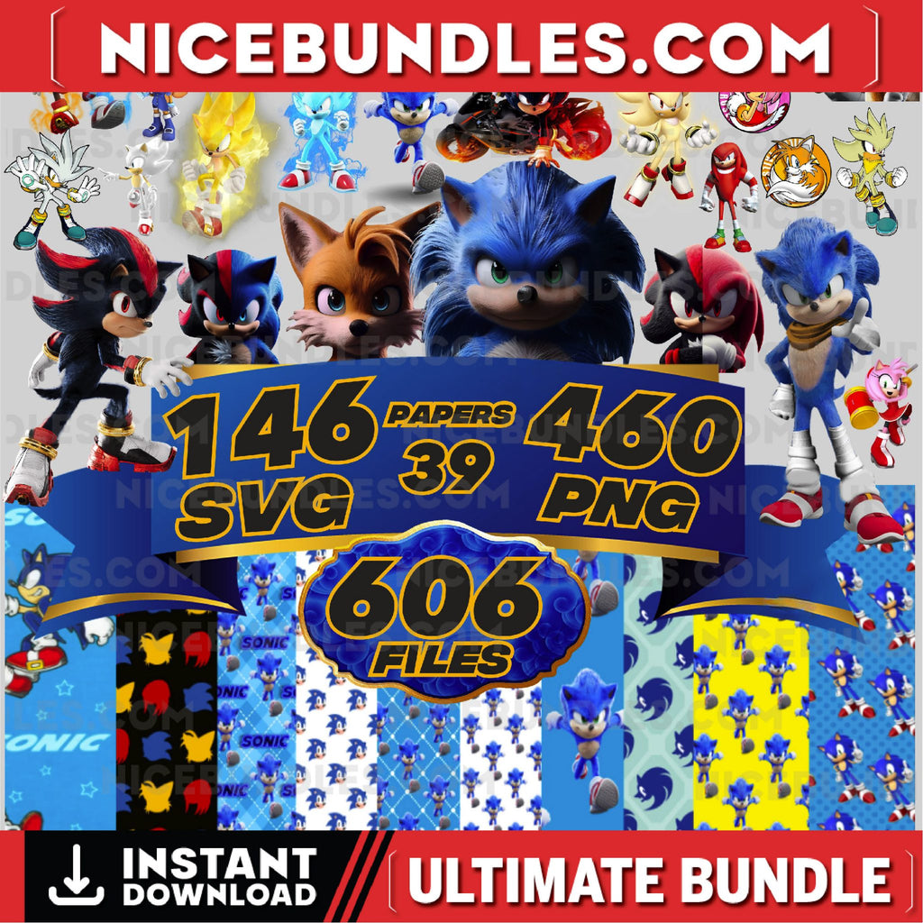 super sonic Hedgehog bundle 460 Png & 146 Svg, Sonic and shadow font and All Characters, Fonts, papers, stickers, birthday Digital Download.